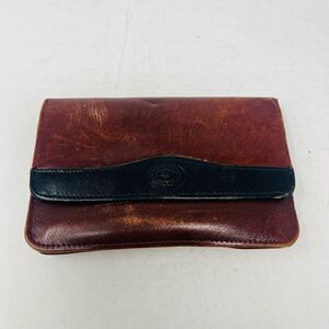 La Bella Zippered Wallet Snap Button Brown Black Genuine Leather One Size